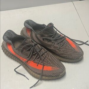 Men's Knit Low-Top Sneakers in Dark Gray with Bright Orange Stripe